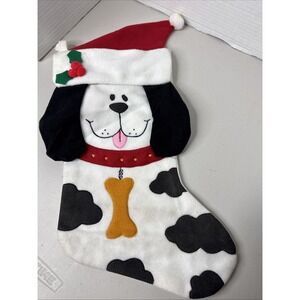 Puppy Dog Christmas Stocking Dalmation Happy Jester Hat PomPoms 18" Vintage 90s